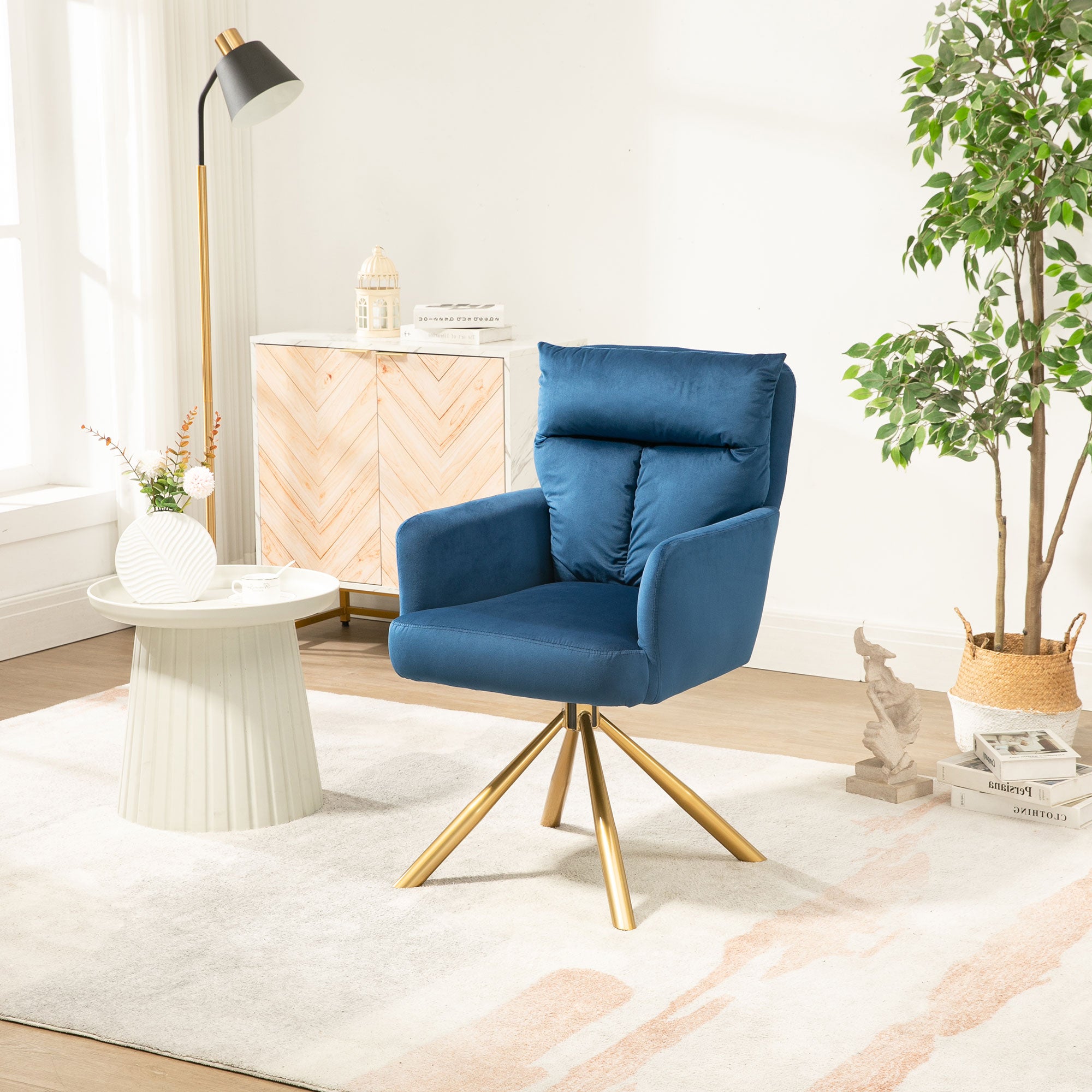Dark Blue Velvet Contemporary High-Back Upholstered Swivel Accent Chair Dark Blue Velvet Contemporary High-Back Upholstered Swivel Accent Chair